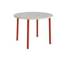 Bord Add 590, &Oslash;1200 mm, h&oslash;jde 900 mm, lys gr&aring; linoleum p&aring; r&oslash;dt stel