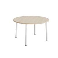 Bord Add 590, Ø1200 mm, højde 720 mm, lyddæmpende hvidpigmenteret eg laminat på hvidt stel