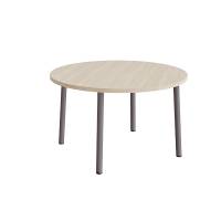 Bord Add 590, Ø1200 mm, højde 720 mm, lyddæmpende hvidpigmenteret eg laminat på gråt stel