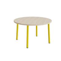 Bord Add 590, &Oslash;1200 mm, h&oslash;jde 720 mm, lydd&aelig;mpende hvidpigmenteret eg laminat p&aring; gult stel