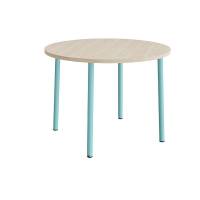 Bord Add 590, &Oslash;1200 mm, h&oslash;jde 900 mm, lydd&aelig;mpende hvidpigmenteret eg laminat p&aring; turkis stel