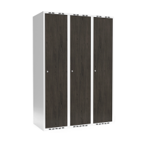 Garderobeskab 3x400 mm Lige tag Hel søjle Laminat dør Nocturne wood Cylinderlås