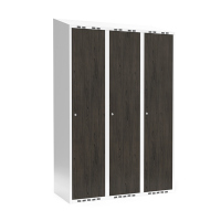 Garderobeskab 3x400 mm Skråt tag Hel søjle Laminat dør Nocturne wood Cylinderlås