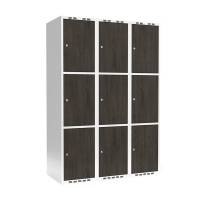 Garderobeskab 3x400 mm Lige tag 3-delt søjle Laminat dør Nocturne wood Cylinderlås