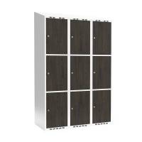 Garderobeskab 3x400 mm Skråt tag 3-delt søjle Laminat dør Nocturne wood Cylinderlås