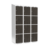 Garderobeskab 3x400 mm Skråt tag 4-delt søjle Laminat dør Nocturne wood Cylinderlås