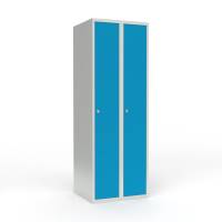 Skoleskab 2x300 Lige tag 1 rum i h&oslash;jden Lys bl&aring;  st&aring;ld&oslash;r Greb for h&aelig;ngel&aring;s