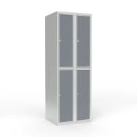 Skoleskab 2x300 Lige tag 2 rum i h&oslash;jden Lys gr&aring; laminatd&oslash;r Greb for h&aelig;ngel&aring;s