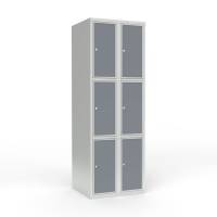 Skoleskab 2x300 Lige tag 3 rum i h&oslash;jden Lys gr&aring; laminatd&oslash;r Cylinderl&aring;s