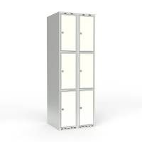 Skoleskab 2x300 Lige tag 3 rum i h&oslash;jden Hvid laminatd&oslash;r Greb for h&aelig;ngel&aring;s