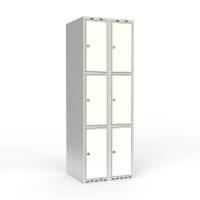 Skoleskab 2x300 Lige tag 3 rum i h&oslash;jden Hvid laminatd&oslash;r Greb for h&aelig;ngel&aring;s