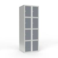 Skoleskab 2x300 Lige tag 4 rum i h&oslash;jden Lys gr&aring; laminatd&oslash;r Greb for h&aelig;ngel&aring;s