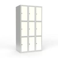 Skoleskab 3x300 Lige tag 3 rum i h&oslash;jden Hvid laminatd&oslash;r Greb for h&aelig;ngel&aring;s