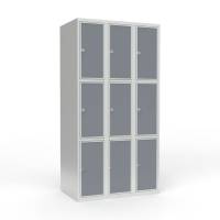 Skoleskab 3x300 Lige tag 3 rum i h&oslash;jden Lys gr&aring; laminatd&oslash;r Greb for h&aelig;ngel&aring;s