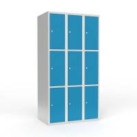 Skoleskab 3x300 Lige tag 3 rum i h&oslash;jden Lys bl&aring;  st&aring;ld&oslash;r Cylinderl&aring;s