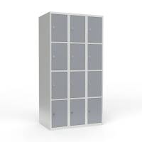 Skoleskab 3x300 Lige tag 4 rum i h&oslash;jden Gr&aring; st&aring;ld&oslash;r Greb for h&aelig;ngel&aring;s