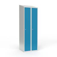 Skoleskab 2x300 Skr&aring;t tag 1 rum i h&oslash;jden Lys bl&aring;  st&aring;ld&oslash;r Cylinderl&aring;s