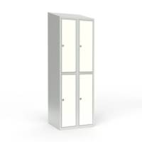 Skoleskab 2x300 Skr&aring;t tag 2 rum i h&oslash;jden Hvid laminatd&oslash;r Greb for h&aelig;ngel&aring;s