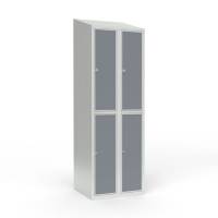 Skoleskab 2x300 Skr&aring;t tag 2 rum i h&oslash;jden Lys gr&aring; laminatd&oslash;r Greb for h&aelig;ngel&aring;s