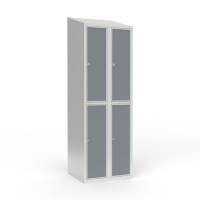 Skoleskab 2x300 Skr&aring;t tag 2 rum i h&oslash;jden Lys gr&aring; laminatd&oslash;r Greb for h&aelig;ngel&aring;s