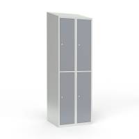 Skoleskab 2x300 Skr&aring;t tag 2 rum i h&oslash;jden Gr&aring; st&aring;ld&oslash;r Cylinderl&aring;s