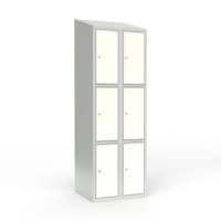 Skoleskab 2x300 Skr&aring;t tag 3 rum i h&oslash;jden Hvid laminatd&oslash;r Cylinderl&aring;s