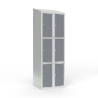 Skoleskab 2x300 Skr&aring;t tag 3 rum i h&oslash;jden Lys gr&aring; laminatd&oslash;r Cylinderl&aring;s