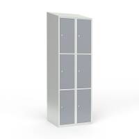 Skoleskab 2x300 Skr&aring;t tag 3 rum i h&oslash;jden Gr&aring; st&aring;ld&oslash;r Cylinderl&aring;s