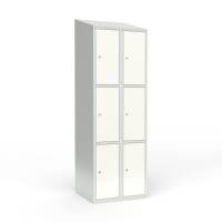 Skoleskab 2x300 Skr&aring;t tag 3 rum i h&oslash;jden Hvid st&aring;ld&oslash;r Cylinderl&aring;s