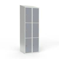 Skoleskab 2x300 Skr&aring;t tag 3 rum i h&oslash;jden Gr&aring; st&aring;ld&oslash;r Greb for h&aelig;ngel&aring;s