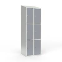 Skoleskab 2x300 Skr&aring;t tag 3 rum i h&oslash;jden Gr&aring; st&aring;ld&oslash;r Greb for h&aelig;ngel&aring;s