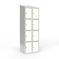 Skoleskab 2x300 Skr&aring;t tag 4 rum i h&oslash;jden Hvid laminatd&oslash;r Greb for h&aelig;ngel&aring;s