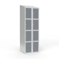 Skoleskab 2x300 Skr&aring;t tag 4 rum i h&oslash;jden Lys gr&aring; laminatd&oslash;r Greb for h&aelig;ngel&aring;s