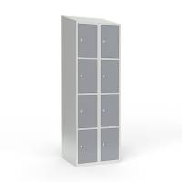 Skoleskab 2x300 Skr&aring;t tag 4 rum i h&oslash;jden Gr&aring; st&aring;ld&oslash;r Cylinderl&aring;s