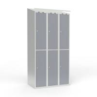 Skoleskab 3x300 Skr&aring;t tag 2 rum i h&oslash;jden Gr&aring; st&aring;ld&oslash;r Cylinderl&aring;s