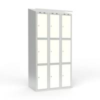 Skoleskab 3x300 Skr&aring;t tag 3 rum i h&oslash;jden Hvid laminatd&oslash;r Cylinderl&aring;s