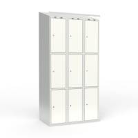 Skoleskab 3x300 Skr&aring;t tag 3 rum i h&oslash;jden Hvid st&aring;ld&oslash;r Cylinderl&aring;s