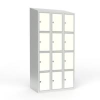 Skoleskab 3x300 Skr&aring;t tag 4 rum i h&oslash;jden Hvid laminatd&oslash;r Greb for h&aelig;ngel&aring;s