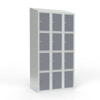 Skoleskab 3x300 Skr&aring;t tag 4 rum i h&oslash;jden Lys gr&aring; laminatd&oslash;r Greb for h&aelig;ngel&aring;s