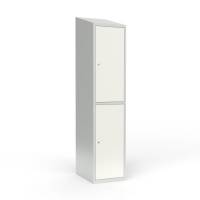 Skoleskab 1x400 Skr&aring;t tag 2 rum i h&oslash;jden Hvid st&aring;ld&oslash;r Cylinderl&aring;s