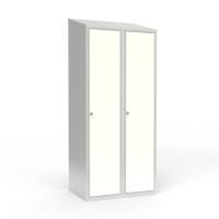 Skoleskab 2x400 Skr&aring;t tag 1 rum i h&oslash;jden Hvid laminatd&oslash;r Greb for h&aelig;ngel&aring;s