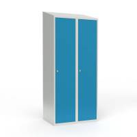 Skoleskab 2x400 Skr&aring;t tag 1 rum i h&oslash;jden Lys bl&aring;  st&aring;ld&oslash;r Greb for h&aelig;ngel&aring;s