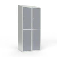 Skoleskab 2x400 Skr&aring;t tag 2 rum i h&oslash;jden Gr&aring; st&aring;ld&oslash;r Greb for h&aelig;ngel&aring;s