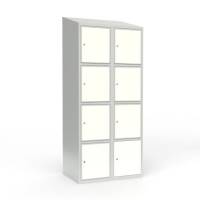 Skoleskab 2x400 Skr&aring;t tag 4 rum i h&oslash;jden Hvid laminatd&oslash;r Cylinderl&aring;s