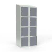 Skoleskab 2x400 Skr&aring;t tag 4 rum i h&oslash;jden Lys gr&aring; laminatd&oslash;r Cylinderl&aring;s