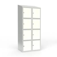 Skoleskab 2x400 Skr&aring;t tag 4 rum i h&oslash;jden Hvid laminatd&oslash;r Greb for h&aelig;ngel&aring;s