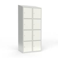 Skoleskab 2x400 Skr&aring;t tag 4 rum i h&oslash;jden Hvid st&aring;ld&oslash;r Cylinderl&aring;s