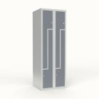 Skoleskab 2x300 Lige tag, Z-d&oslash;r Gr&aring; laminatd&oslash;r Cylinderl&aring;s