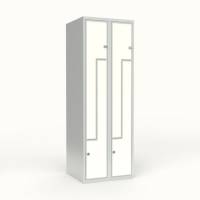 Skoleskab 2x300 Lige tag, Z-d&oslash;r Hvid laminatd&oslash;r Greb for h&aelig;ngel&aring;s