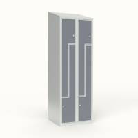 Skoleskab 2x300 Skr&aring;t tag, Z-d&oslash;r Gr&aring; laminatd&oslash;r Cylinderl&aring;s